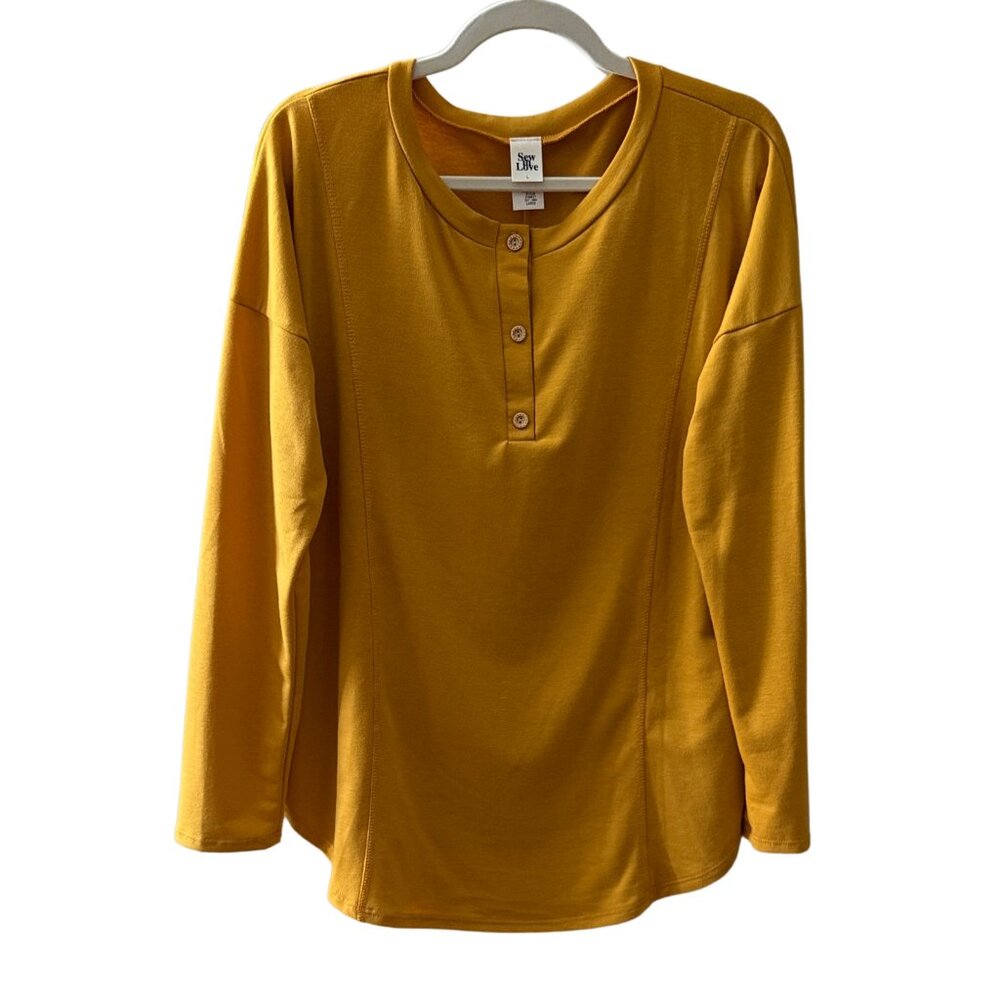 “Sew In Love” Mustard Henley Top - Size L (New)